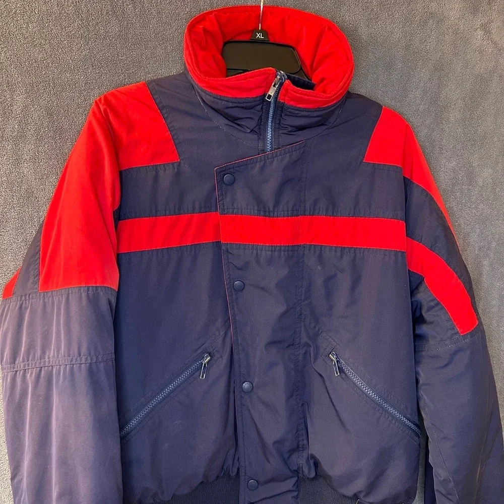 Vintage Obermeyer Mens Small Scorpion Ski Jacket Thinsulate Red Blue Winter